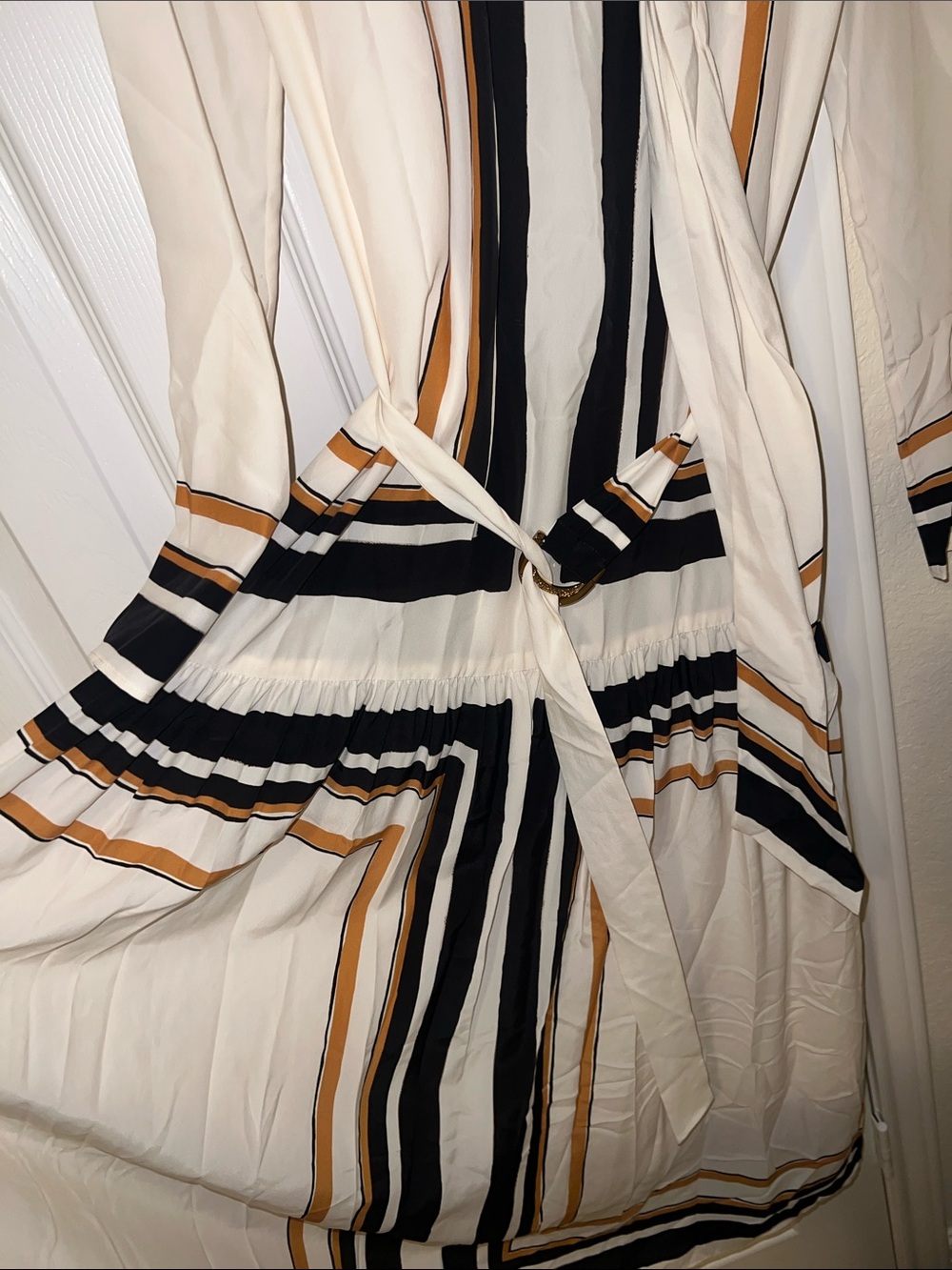 Zimmermann striped tie neck print crepe de chine midi dress size 1 - Picture 7 of 9